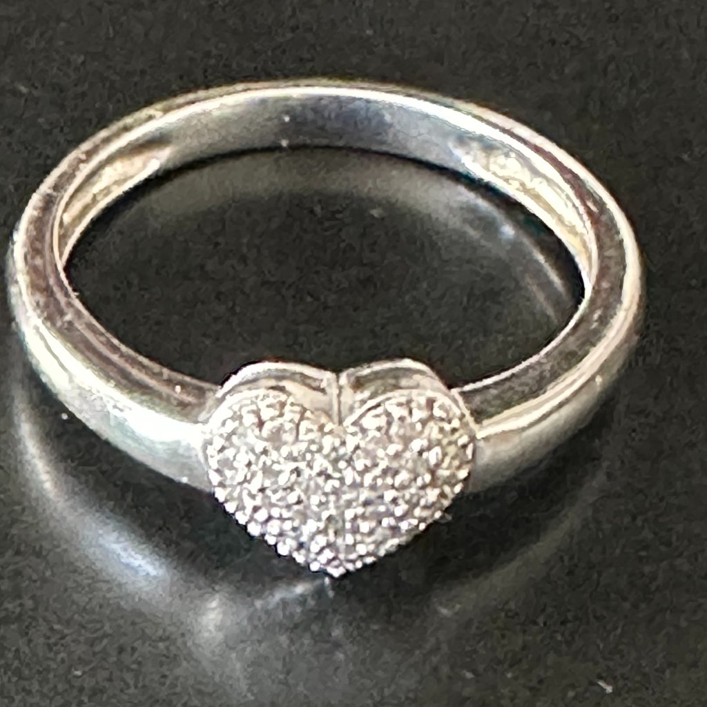 Heart Diamond Cluster Prong Set Sterling Silver Ring Preowned Size 6 12